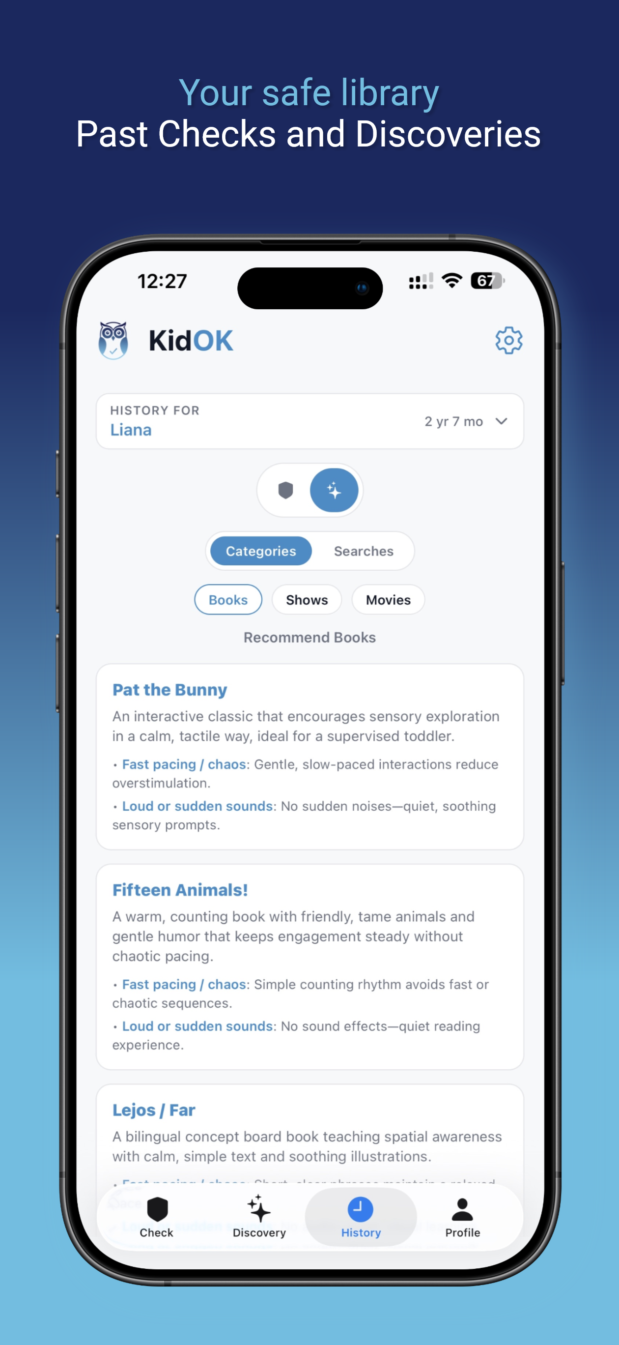 KidOK saved recommendations library