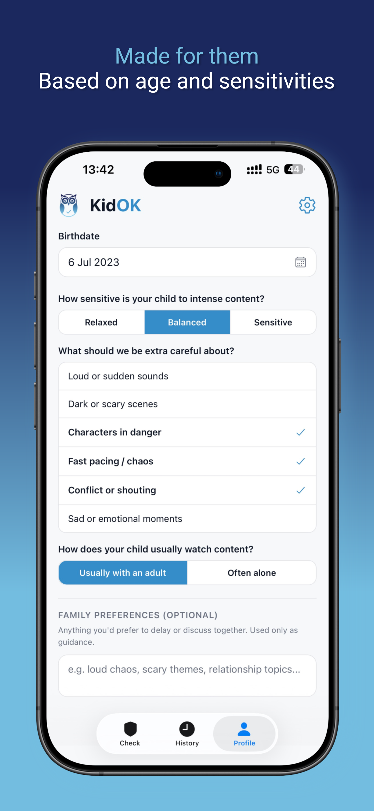 KidOK child profile personalization