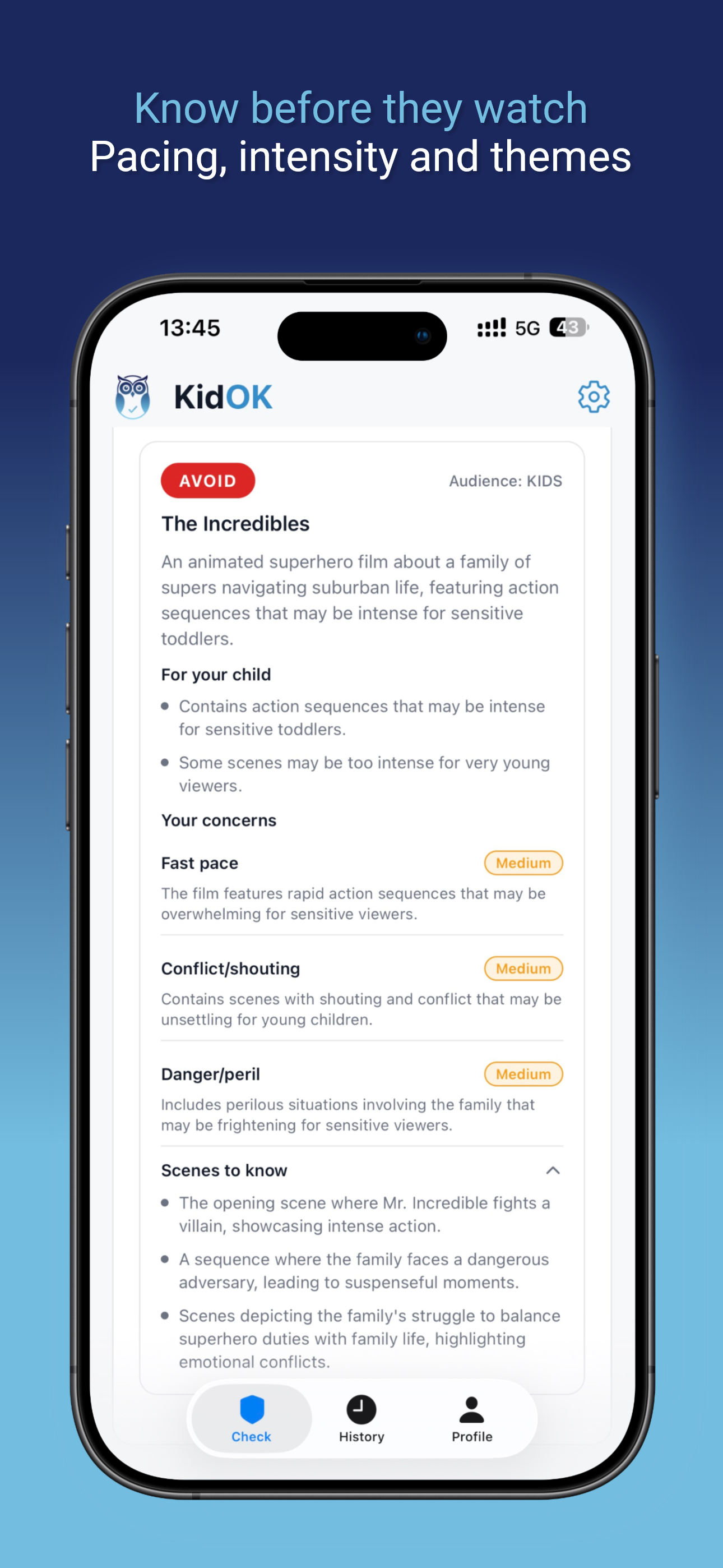 KidOK safety result screen